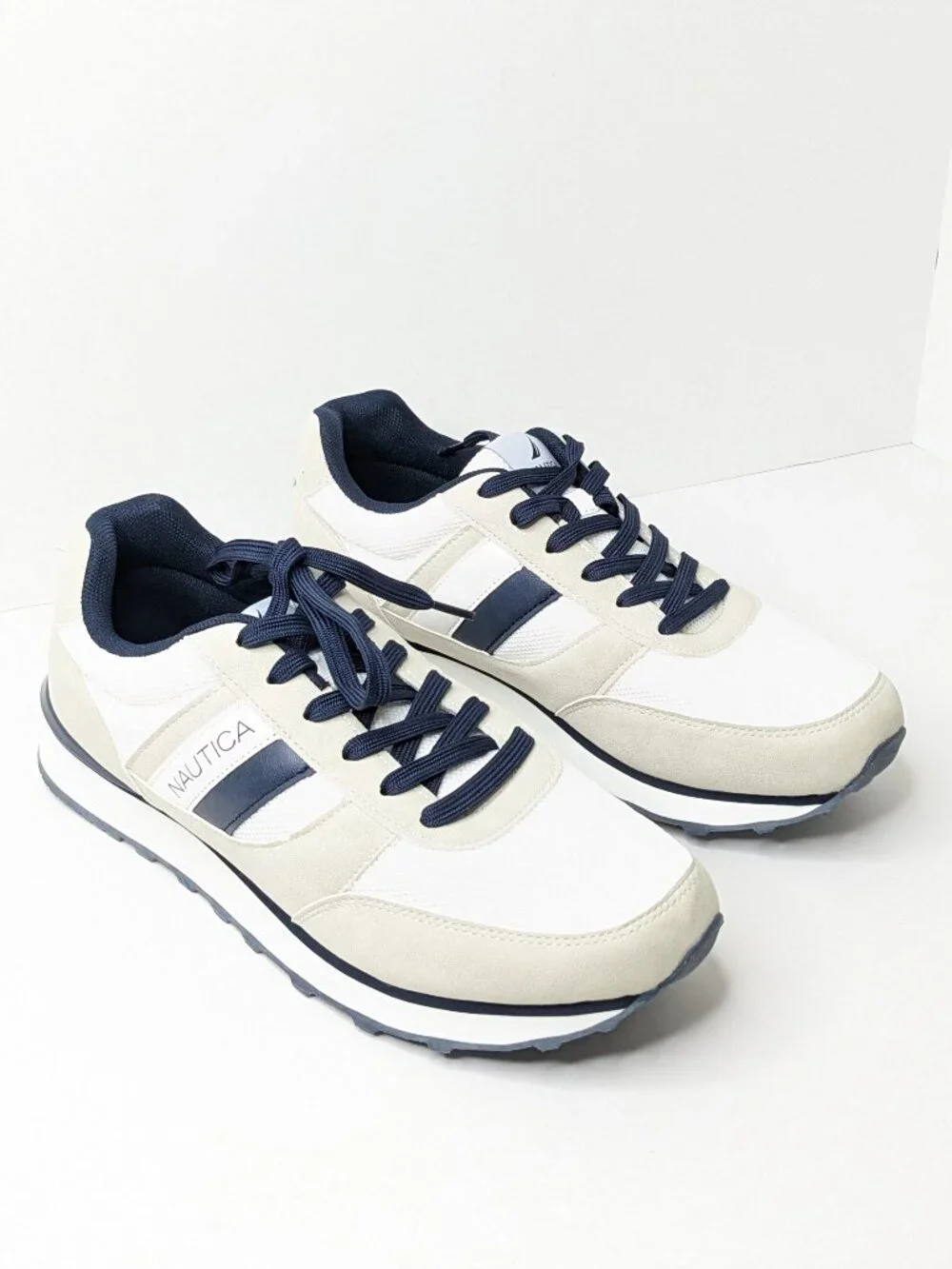 Nautica Outfall 3 Casual Lace-up Sneakers Beige White Navy Men's 10.5